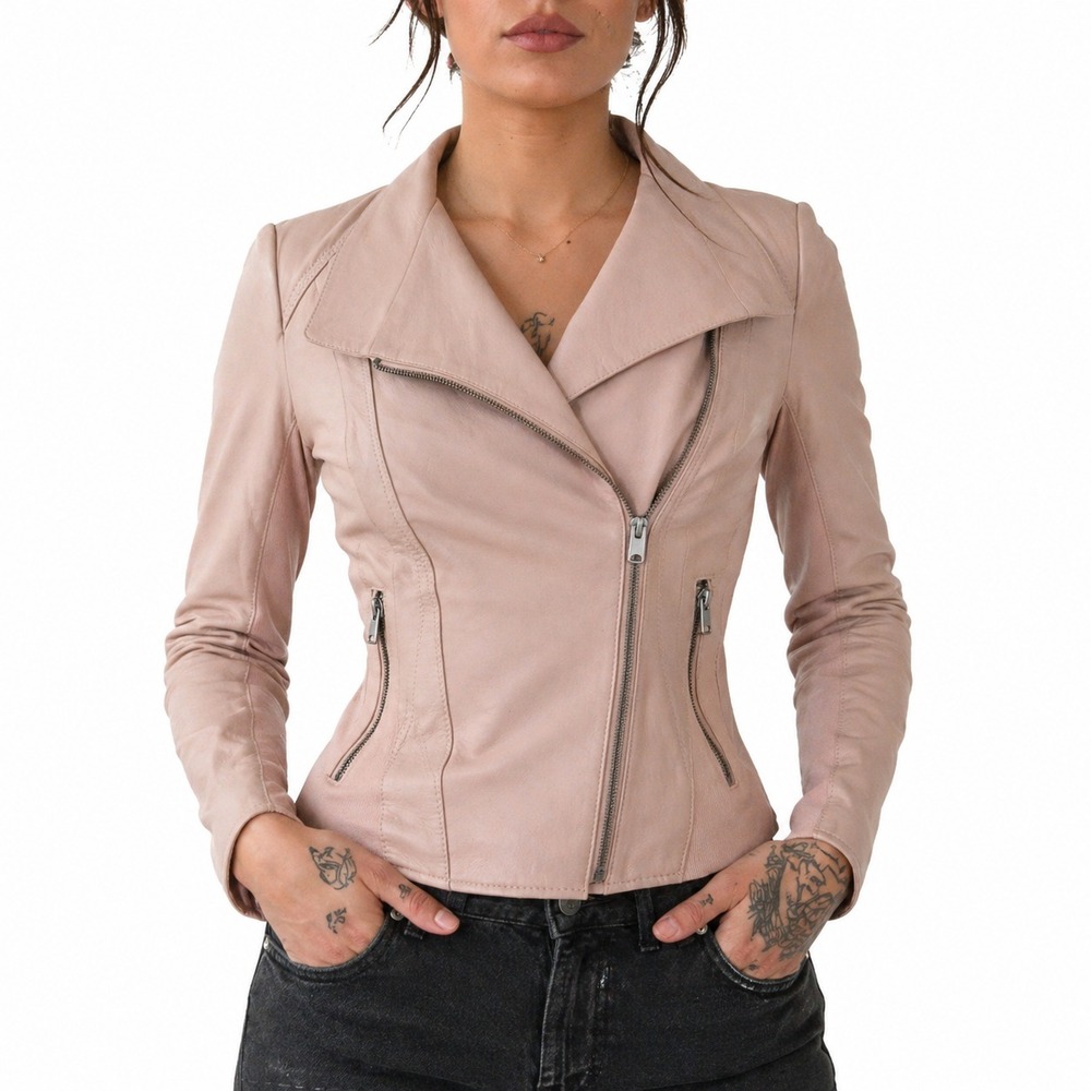 Blush Pink Leather Moto Biker Jacket Womens S Asymmetric Zip Front Marc NY Paste